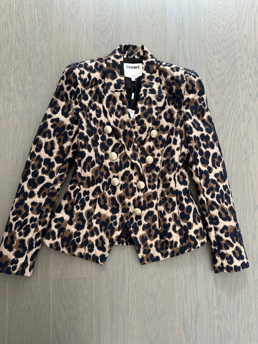 L’agence Bethany Tapered Structured Blazer Jacquard Leopard Gold With Tags Sz 2 - Picture 2 of 8
